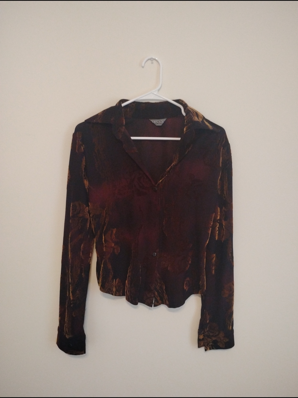 Versace Brown Velvet Button-Down Shirt